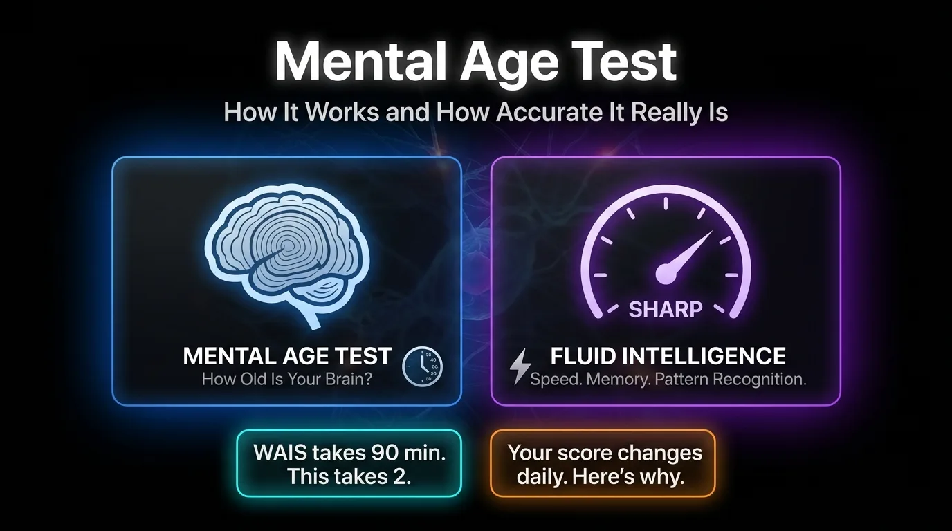 Mental age test concept showing cognitive abilities peaking at different ages across a lifespan